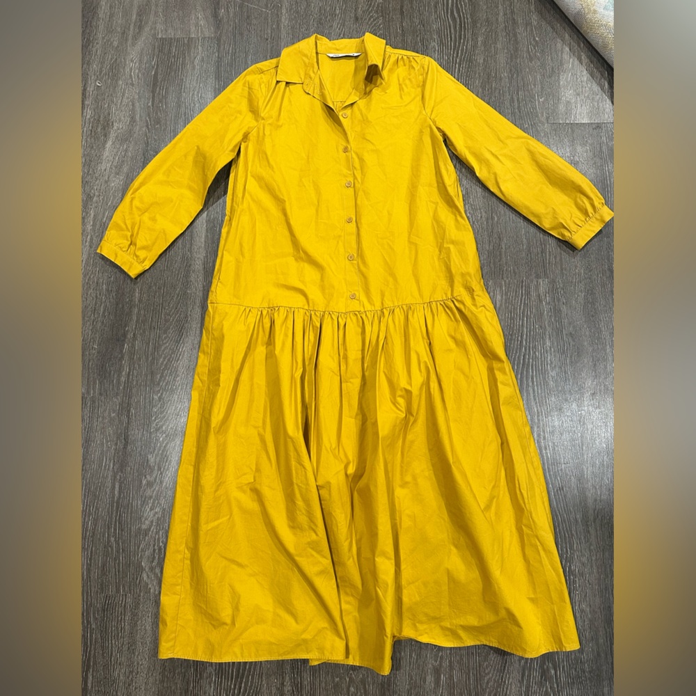 Zara Vibrant Yellow Extra Long Button-Up Dress